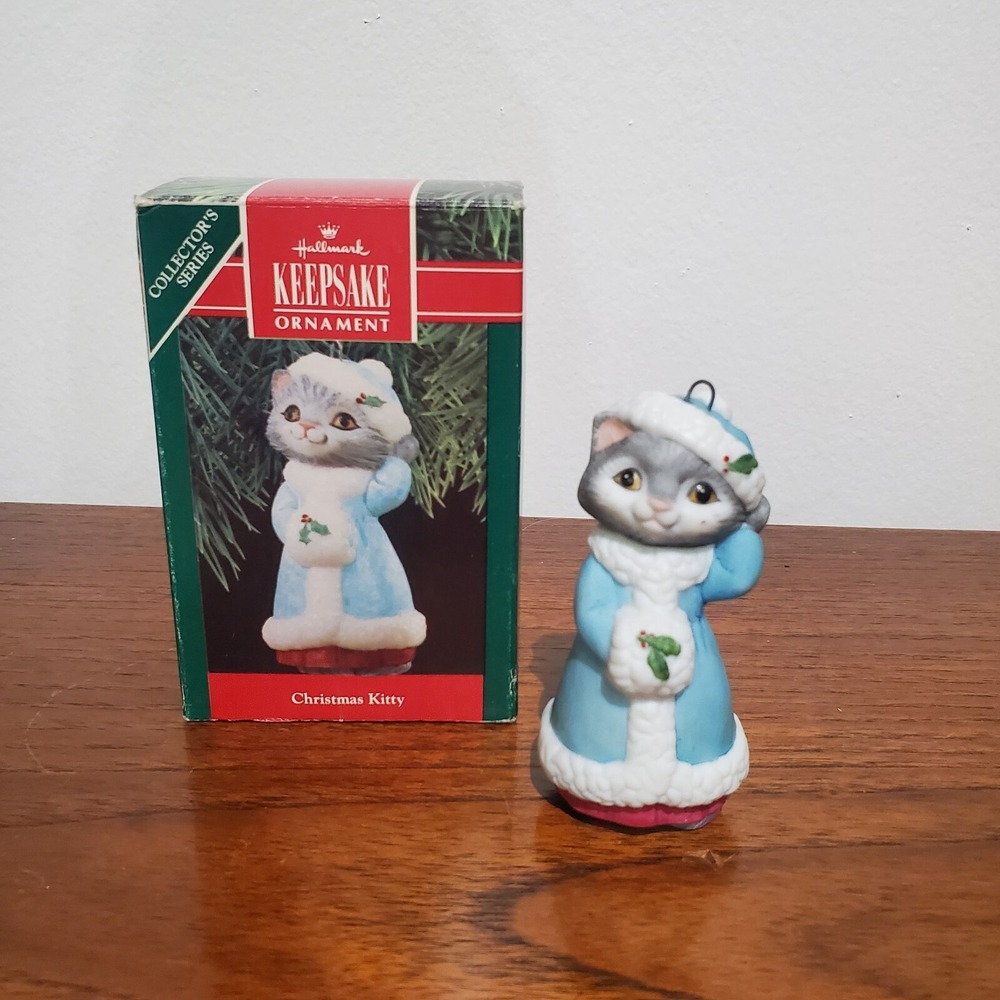 1990 Hallmark Keepsake Ornament Christmas Kitty #2 Fine Porcelain Vintage Cat